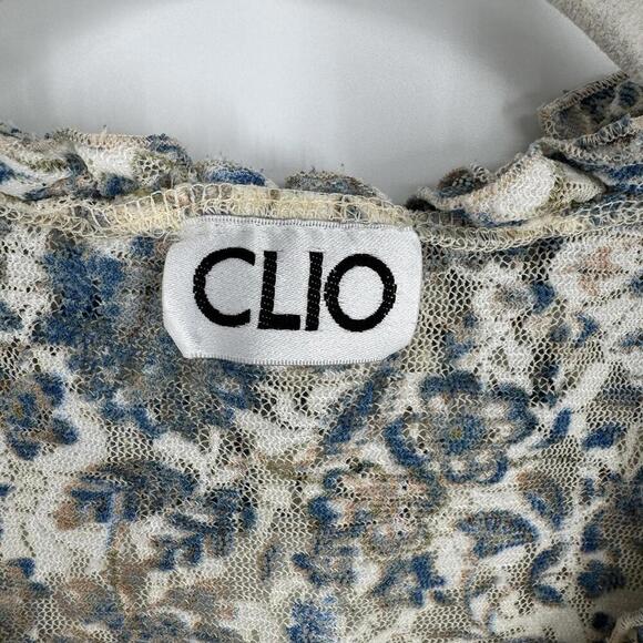 Vintage 90s y2k Clio top small S floral grunge  lace stretch rave party v-neck - Picture 4 of 6